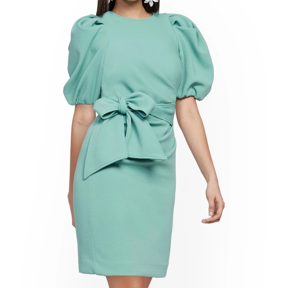 Womens New York & Company Bow Accent Pleated Sheath Dress Medium